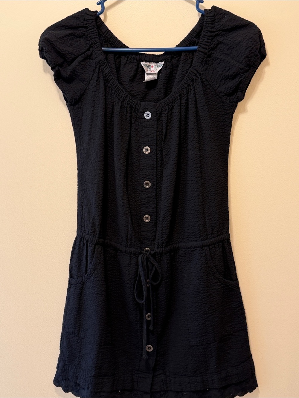 Hard Tail Forever XS Black Cotton Button Front Pocket Dress Made in USA